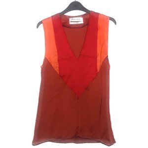 Prabal Gurung Silk Top Colorblock Blouse Red Orange Tank Sleeveless Size Small